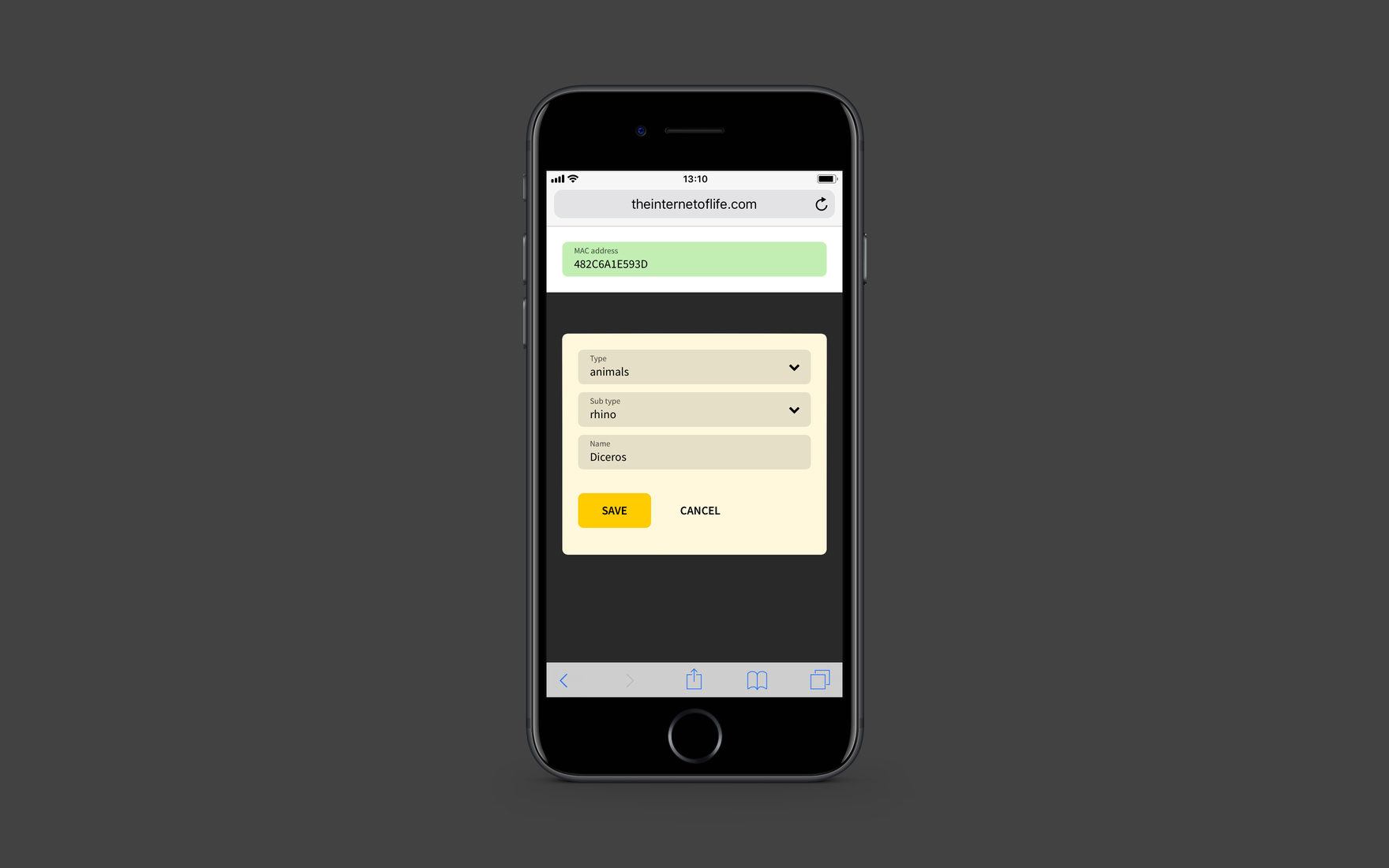 Mobile interface showing an edit modal